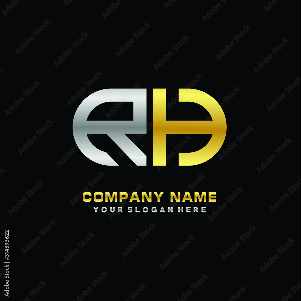 RH initial letters looping linked oval elegant logo silver, gold RH initial letters looping linked oval elegant logo silver, gold