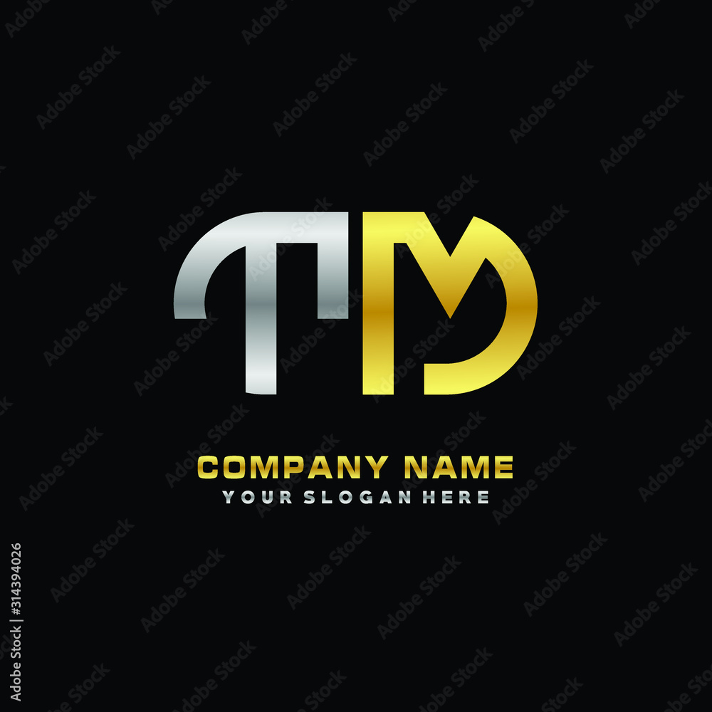 Obraz premium TM initial letters looping linked oval elegant logo silver, gold