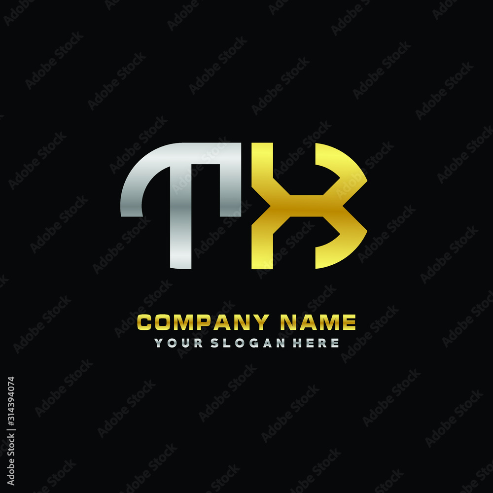 Fototapeta premium TX initial letters looping linked oval elegant logo silver, gold