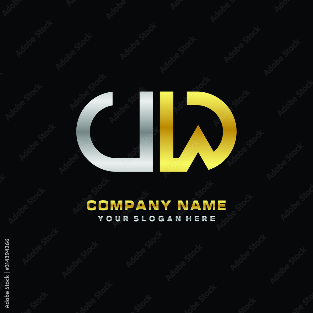 UW initial letters looping linked oval elegant logo silver, gold UW initial letters looping linked oval elegant logo silver, gold