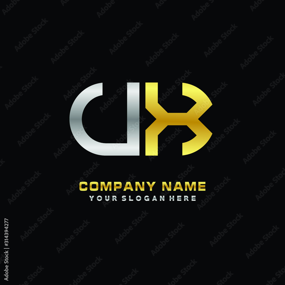 Obraz premium UX initial letters looping linked oval elegant logo silver, gold