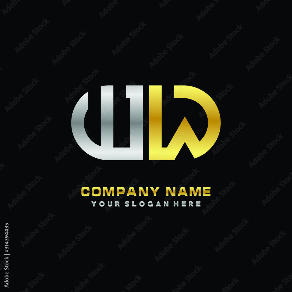 WW initial letters looping linked oval elegant logo silver, gold WW initial letters looping linked oval elegant logo silver, gold