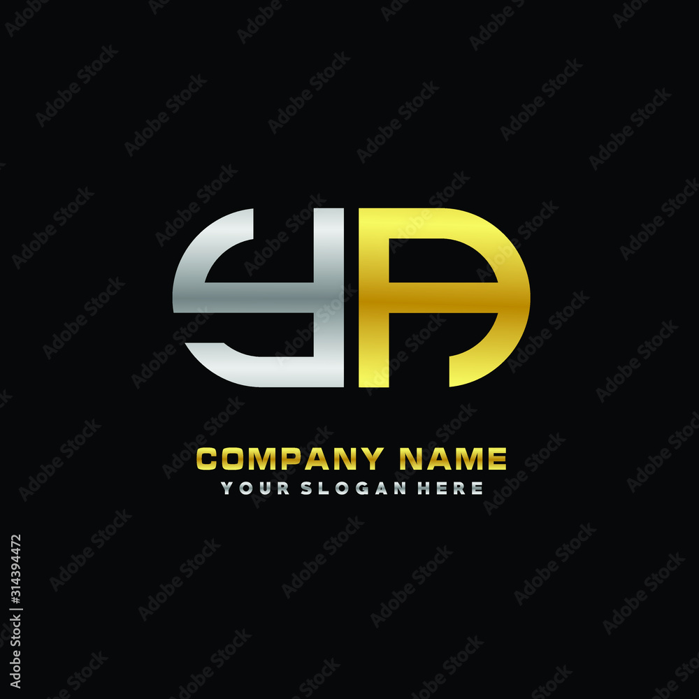 YA initial letters looping linked oval elegant logo silver, gold YA initial letters looping linked oval elegant logo silver, gold