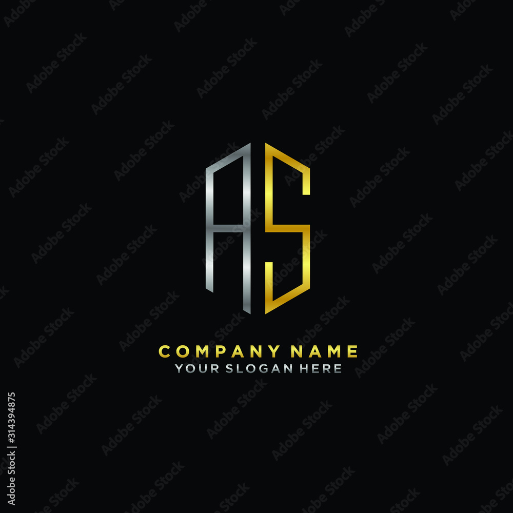 letter AS Minimalist style of gold and silver. luxury minimalist logo for business