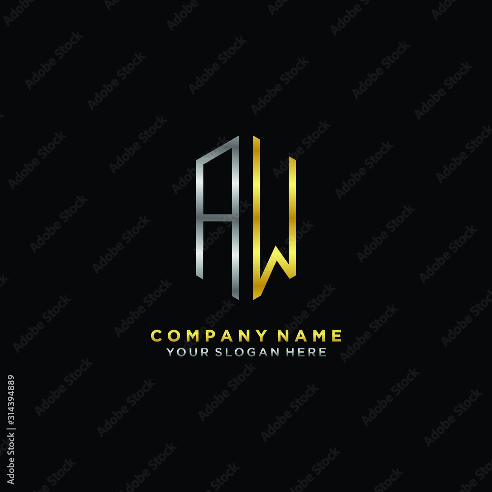 letter AW Minimalist style of gold and silver. luxury minimalist logo for business letter AW Minimalist style of gold and silver. luxury minimalist logo for business