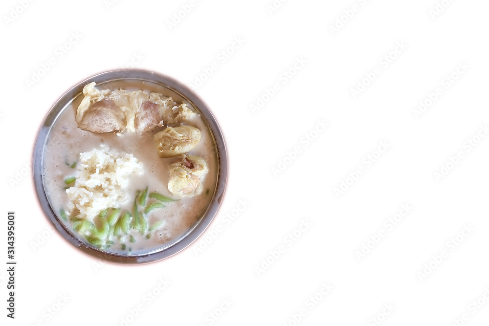 Cendol Durian or Durian Dessert closeup on white background. Cendol Durian is Malaysian popular dessert Cendol Durian or Durian Dessert closeup on white background. Cendol Durian is Malaysian popular dessert