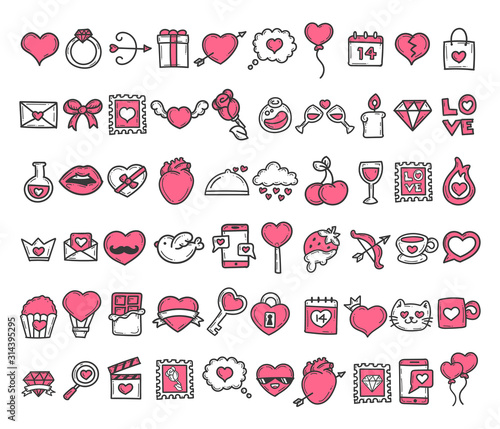 Collection of Valentines day doodle icons