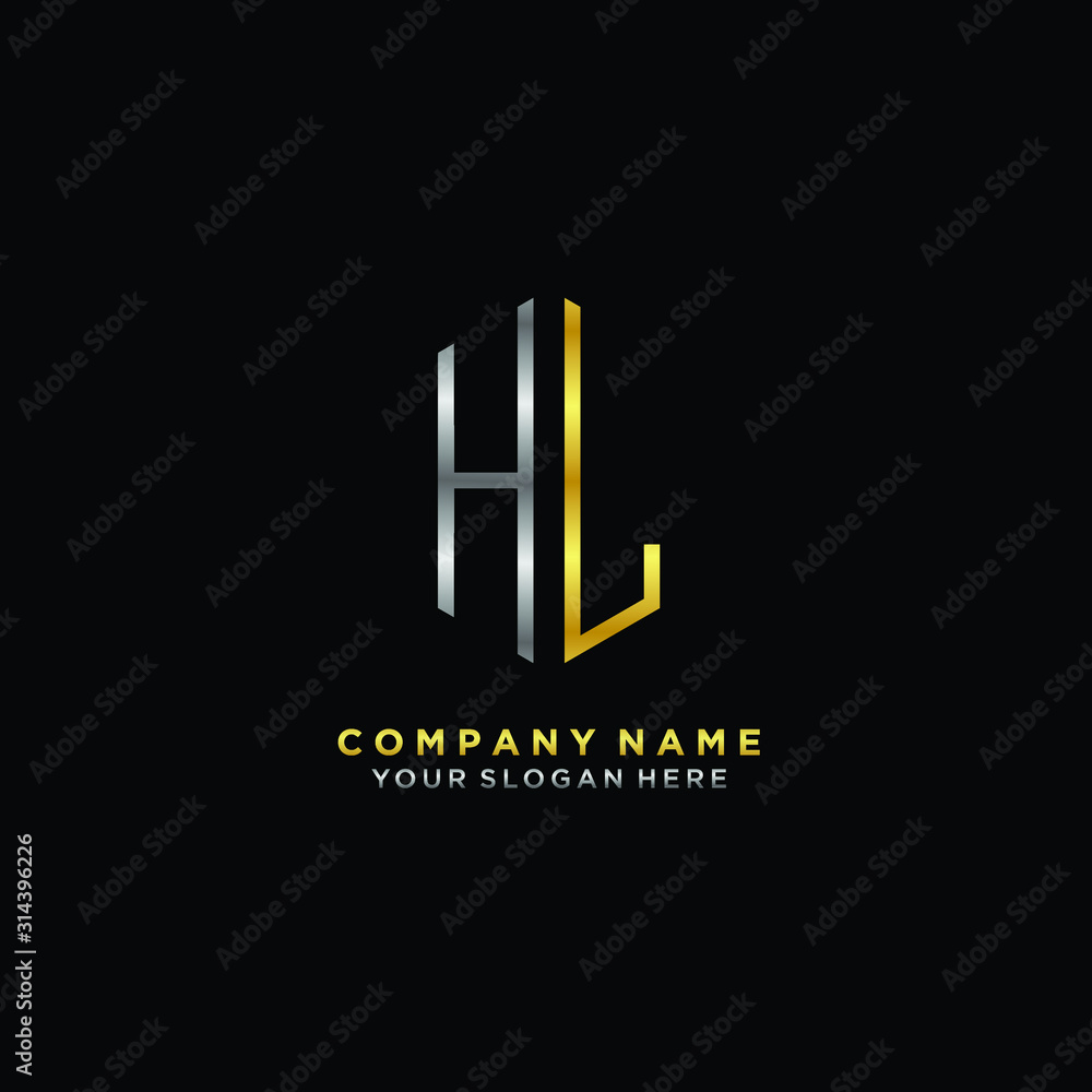 letter HL Minimalist style of gold and silver. luxury minimalist logo for business letter HL Minimalist style of gold and silver. luxury minimalist logo for business