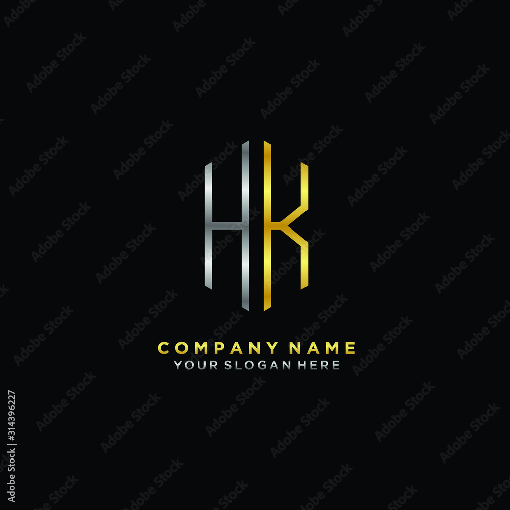 letter HK Minimalist style of gold and silver. luxury minimalist logo for business