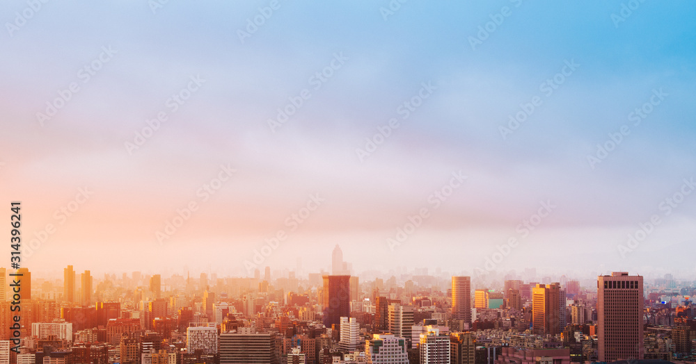 Landscape of city at sunset background