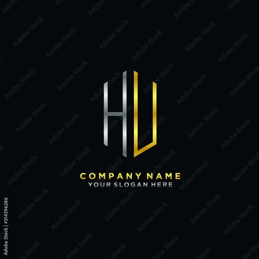 letter HU Minimalist style of gold and silver. luxury minimalist logo for business letter HU Minimalist style of gold and silver. luxury minimalist logo for business