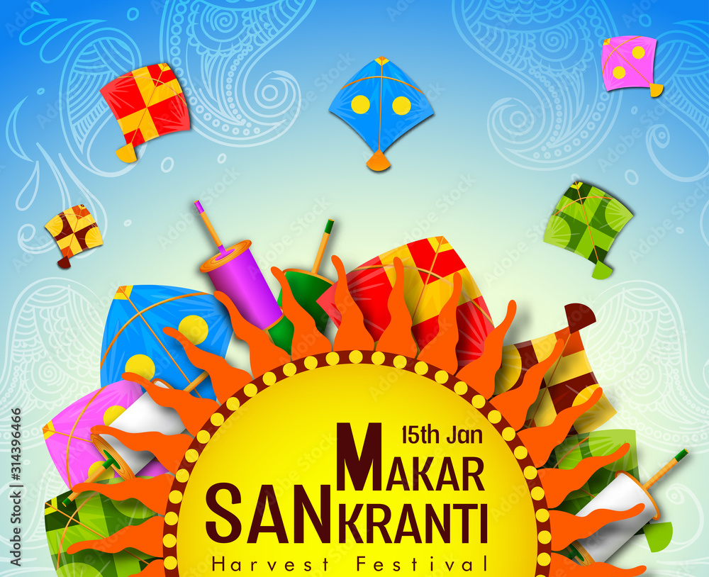 illustration of Makar Sankranti wallpaper with colorful kite for festival of India