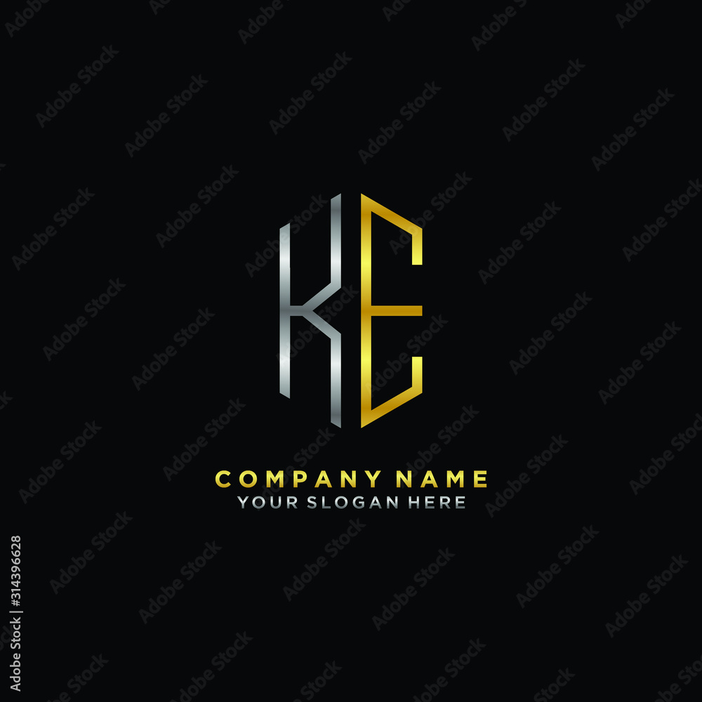 letter KE Minimalist style of gold and silver. luxury minimalist logo for business letter KE Minimalist style of gold and silver. luxury minimalist logo for business