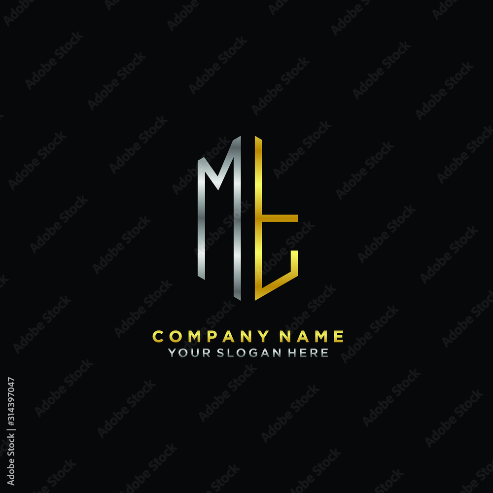 letter MT Minimalist style of gold and silver. luxury minimalist logo for business letter MT Minimalist style of gold and silver. luxury minimalist logo for business