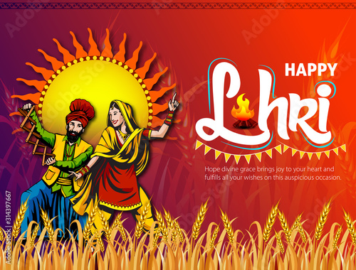 vector illustration of Happy Lohri holiday festival of Punjab India