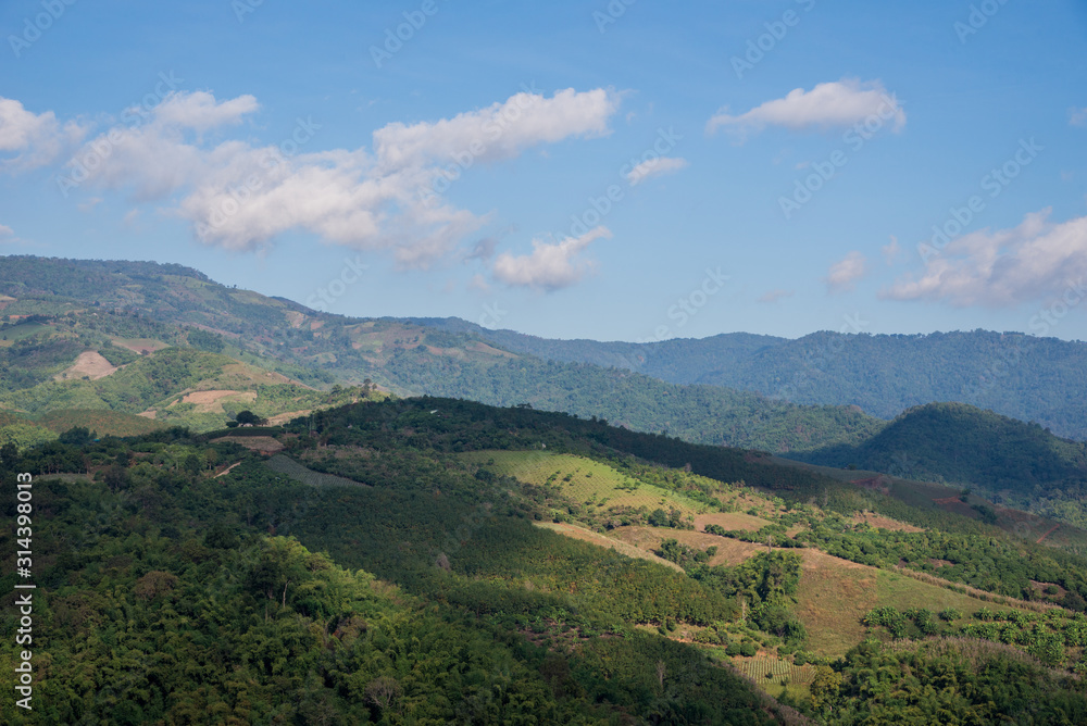 landscape with mountains and blue sky