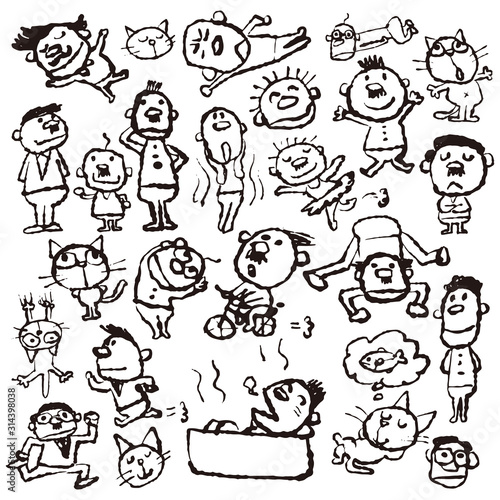 色々なポーズのゆる いおじさんとねこのキャラクターイラスト Stock Vector Adobe Stock