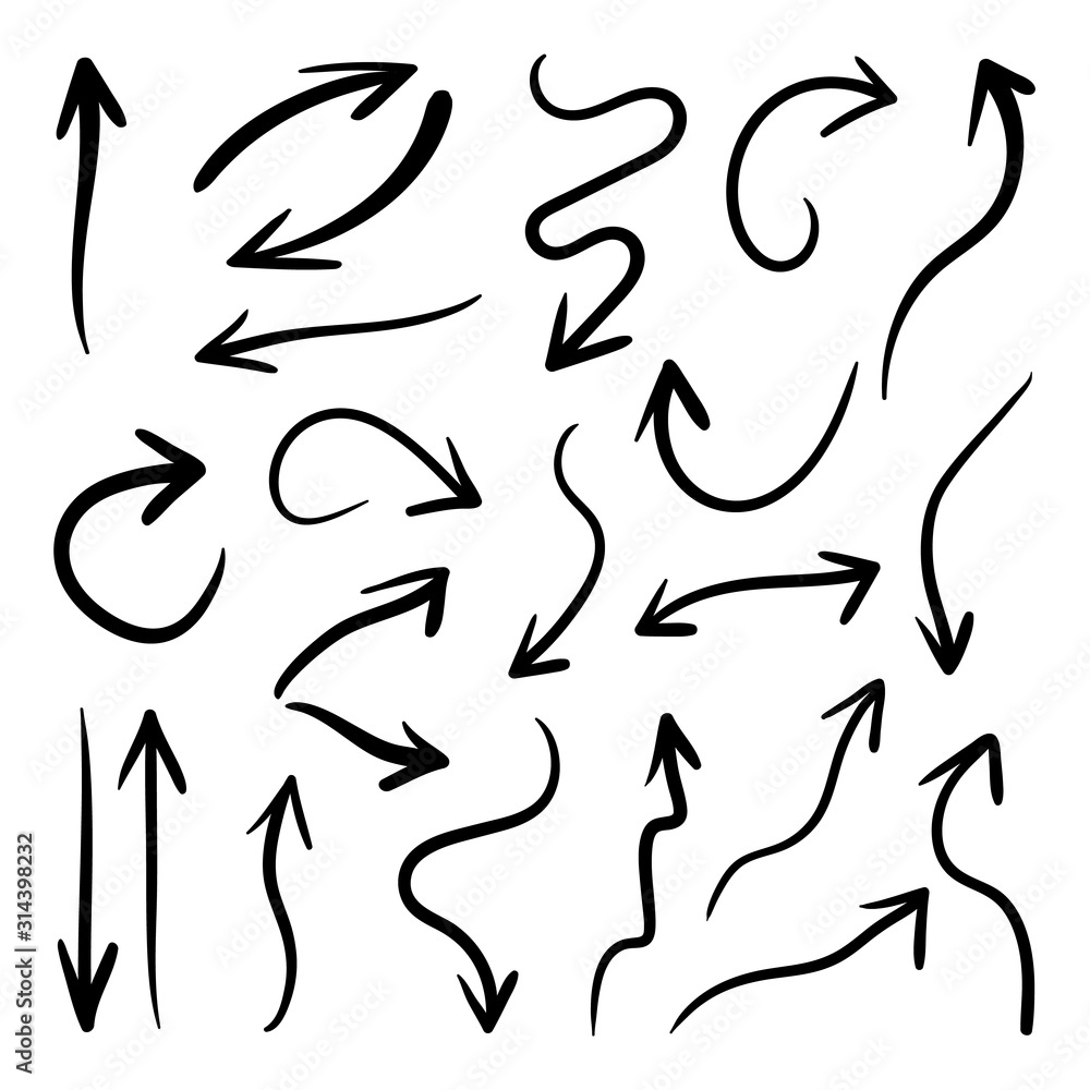 Hand drawn arrow vector icons set. Hand drawn arrow vector icons set.