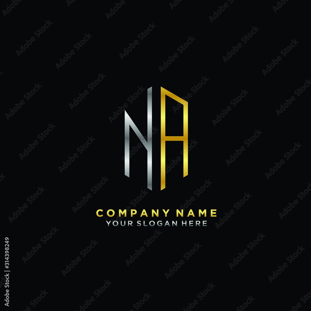 letter NA Minimalist style of gold and silver. luxury minimalist logo for business letter NA Minimalist style of gold and silver. luxury minimalist logo for business
