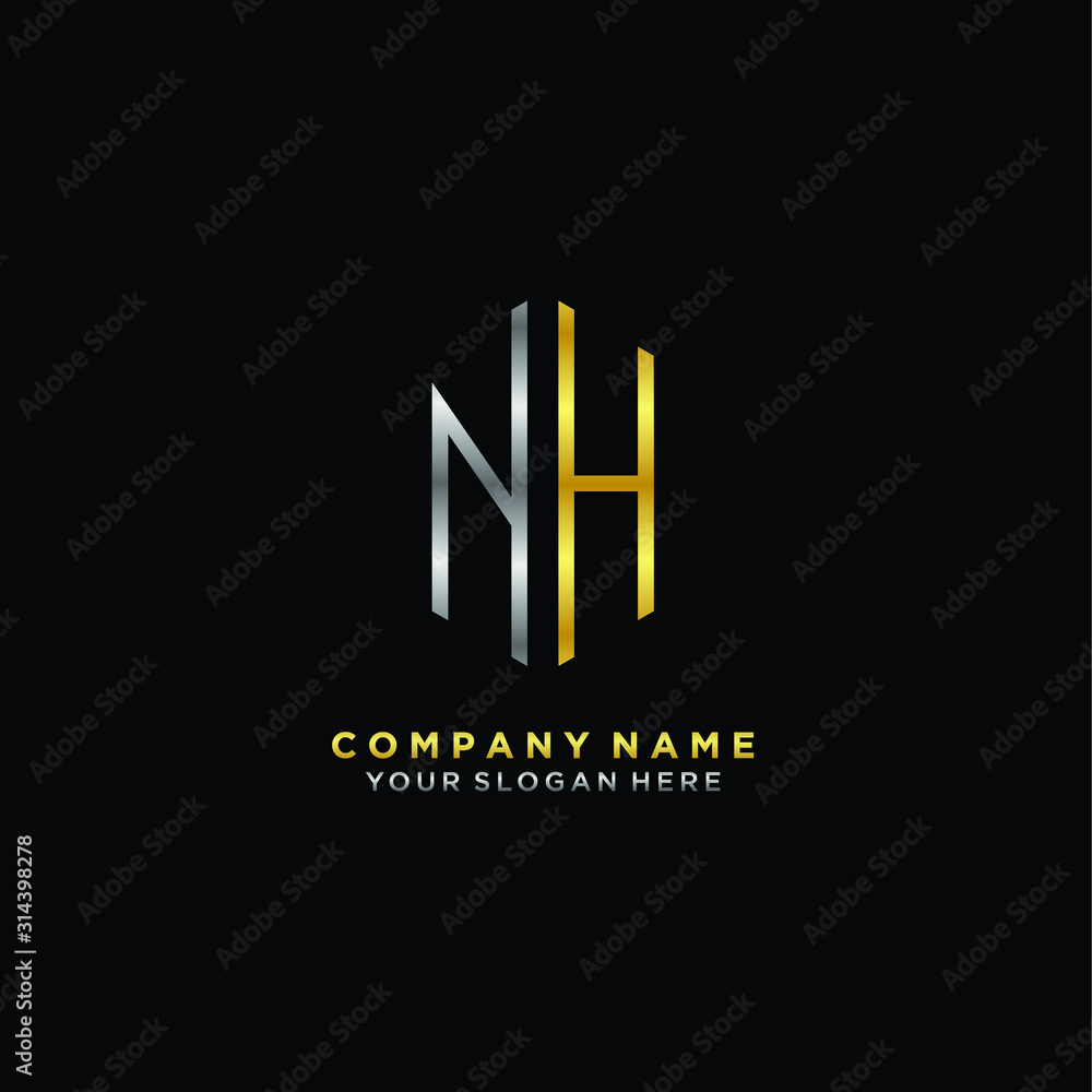 letter NH Minimalist style of gold and silver. luxury minimalist logo for business letter NH Minimalist style of gold and silver. luxury minimalist logo for business