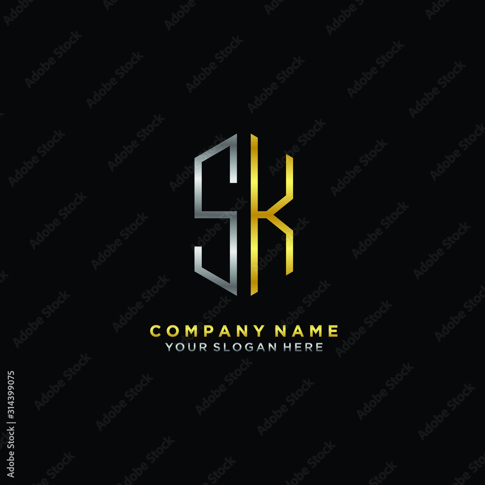 letter SK Minimalist style of gold and silver. luxury minimalist logo for business letter SK Minimalist style of gold and silver. luxury minimalist logo for business