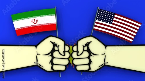 Conflict between USA and Iran. Animation of the impact with his fists
