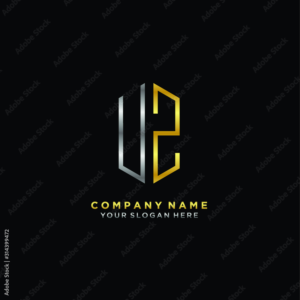 letter UZ Minimalist style of gold and silver. luxury minimalist logo for business