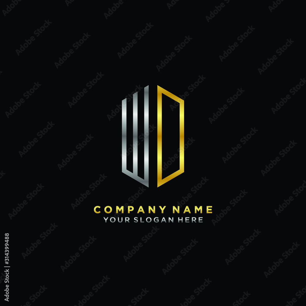 letter WD Minimalist style of gold and silver. luxury minimalist logo for business letter WD Minimalist style of gold and silver. luxury minimalist logo for business