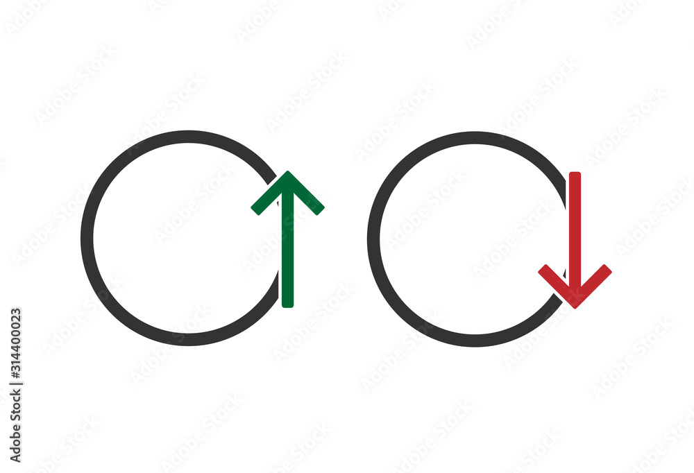Up And Down red and green Arrows Course blank Flat Icon. Concept Of Simple Badge Or Forecast Of Purchase vector eps 10