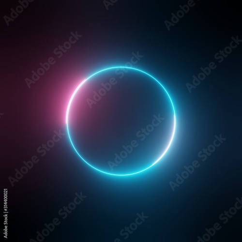 Neon light circle frame on dark background