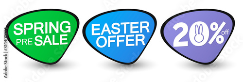 Set Spring Sale banners design template, pre-order season tags, Easter offer, discount 20% off, vector illustration