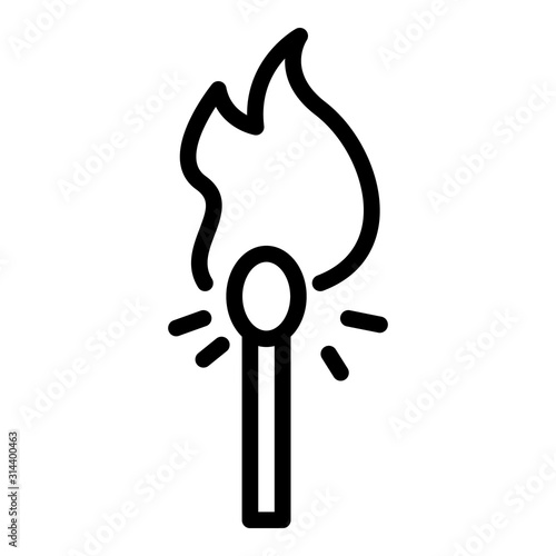 Burning match icon. Outline burning match vector icon for web design isolated on white background
