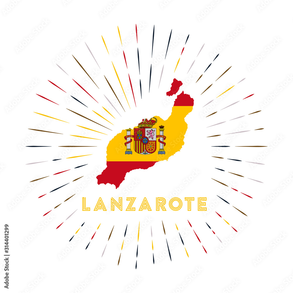 Lanzarote sunburst badge. The island sign with map of Lanzarote with