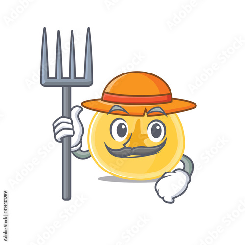 Cheerfully Farmer banana chips cartoon picture with hat and tools