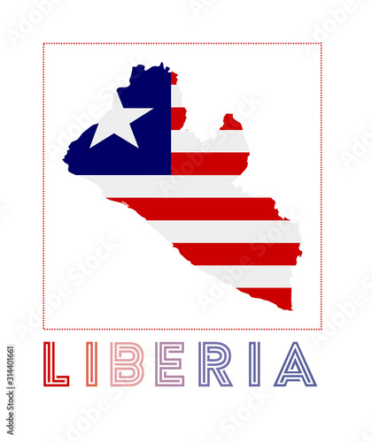 Liberia Logo. Map of Liberia with country name and flag. Artistic vector illustration.