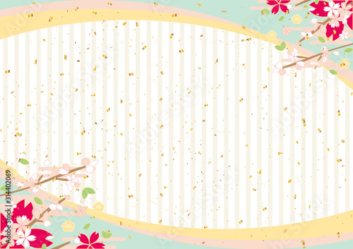 春　桜　金紙吹雪　ストライプ背景