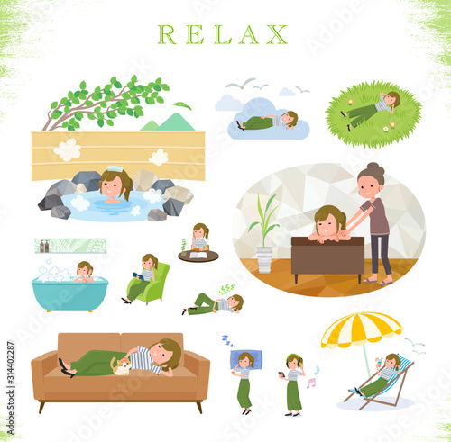 flat type khaki wide pants women_relax