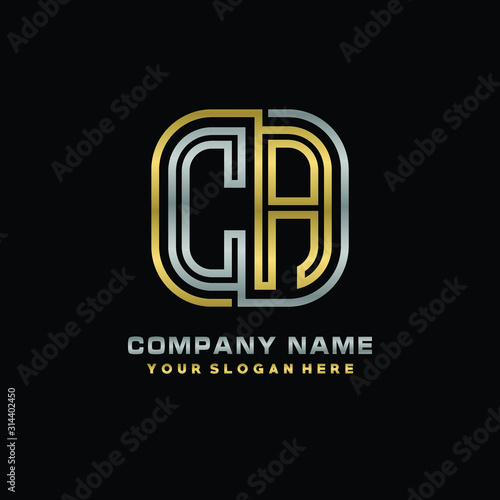 initial letter CA logo Abstract vector minimalist. letter logo gold and silver color