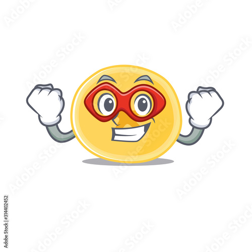 Smiley mascot of banana chips dressed as a Super hero