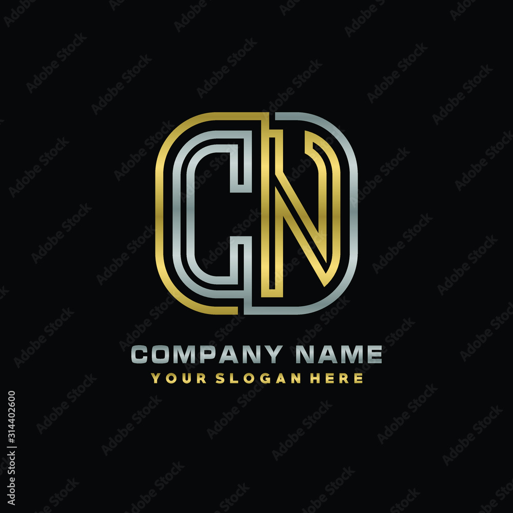 initial letter CN logo Abstract vector minimalist. letter logo gold and silver color initial letter CN logo Abstract vector minimalist. letter logo gold and silver color