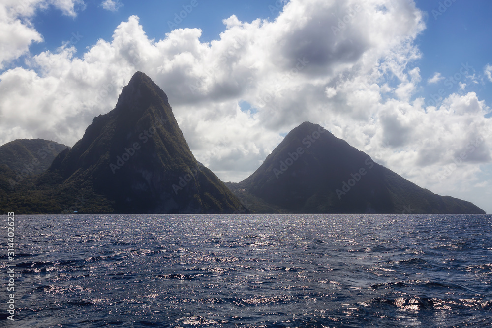 Beautiful View of the Coast on the Caribbean Sea during a vibrant sunny day. Taken in Saint Lucia.