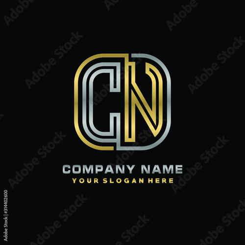 initial letter CN logo Abstract vector minimalist. letter logo gold and silver color