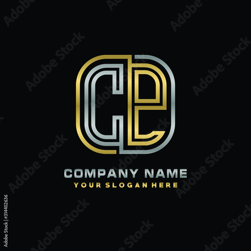 initial letter CP logo Abstract vector minimalist. letter logo gold and silver color