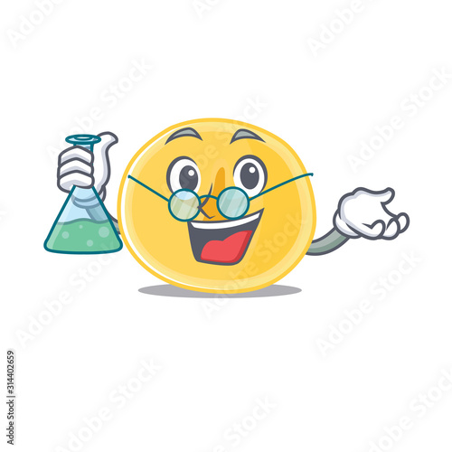 Smart Professor banana chips cartoon character with glass tube