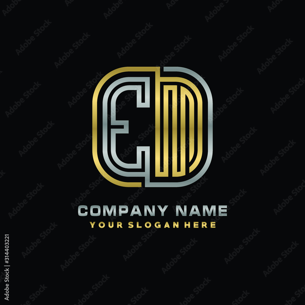 initial letter EM logo Abstract vector minimalist. letter logo gold and silver color initial letter EM logo Abstract vector minimalist. letter logo gold and silver color