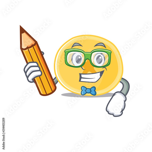 A picture of Student banana chips character holding pencil