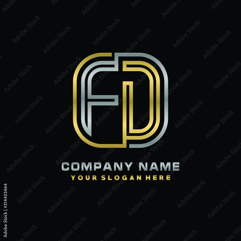 initial letter FD logo Abstract vector minimalist. letter logo gold and silver color initial letter FD logo Abstract vector minimalist. letter logo gold and silver color