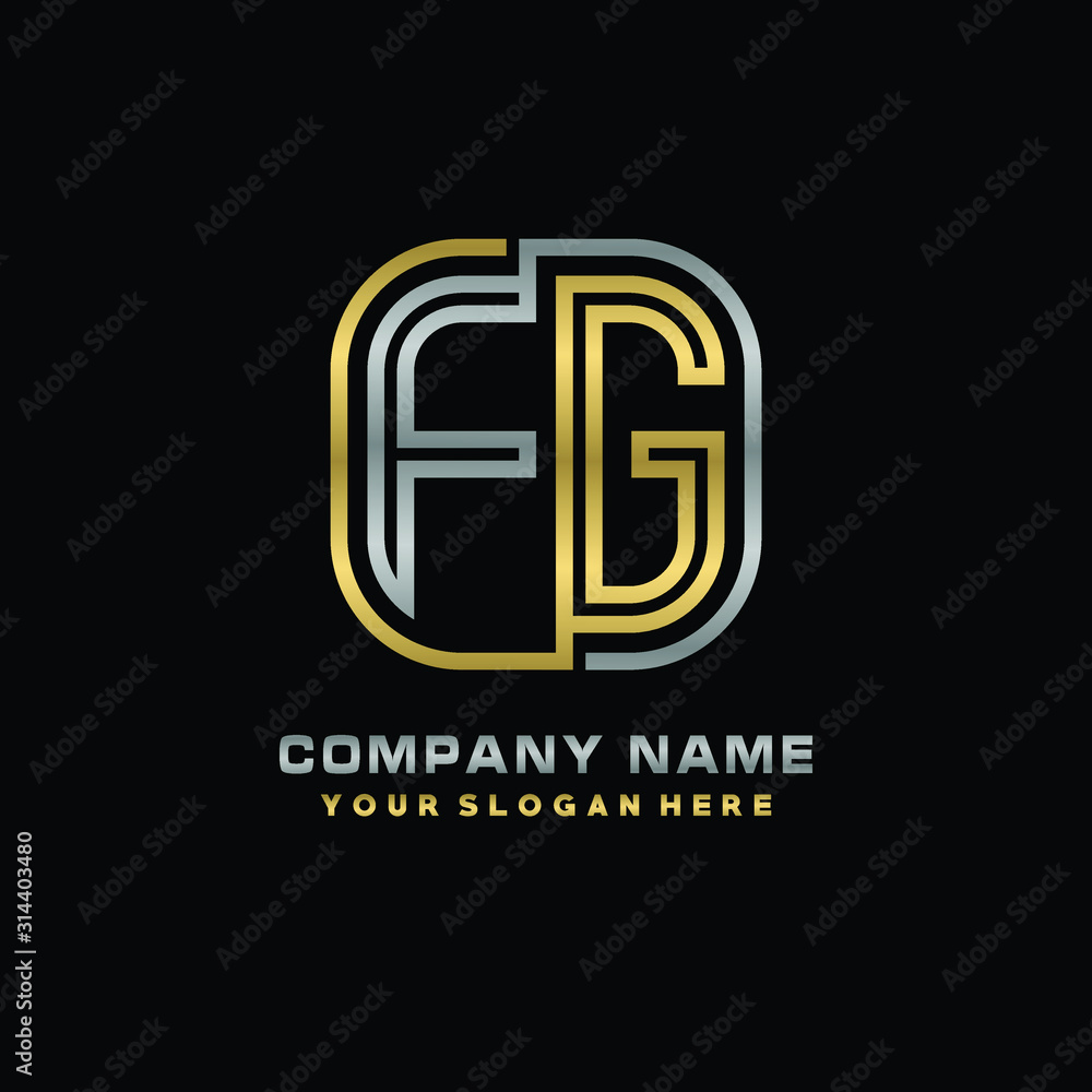 initial letter FG logo Abstract vector minimalist. letter logo gold and silver color initial letter FG logo Abstract vector minimalist. letter logo gold and silver color