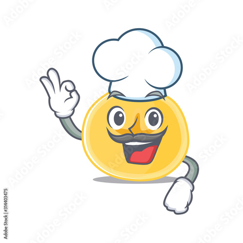 Banana chips cartoon character wearing costume of chef and white hat