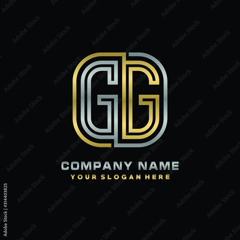 initial letter GG logo Abstract vector minimalist. letter logo gold and silver color